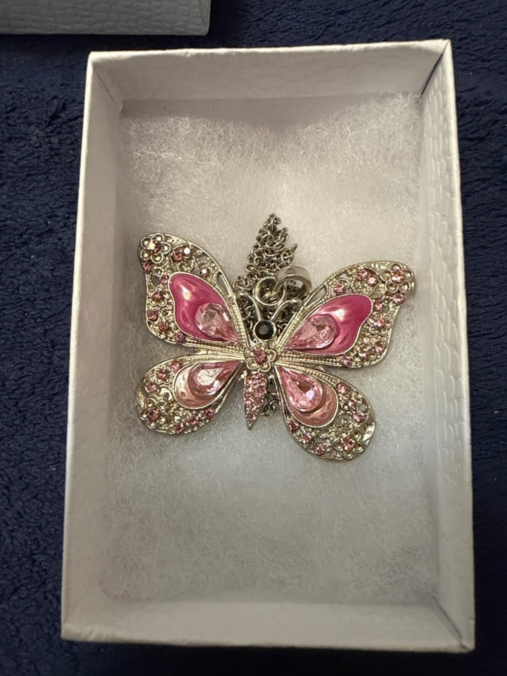 Pink Butterfly Pendant Necklace - Women's Fashion Jewelry (Non-Tarnished)